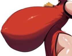 1girls asian guilty_gear kuradoberi_jam looking_at_viewer massive_breasts rodgewp smile thick_thighs wide_hips