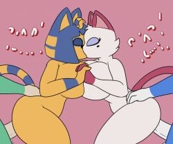 2d 2d_animation 2girls ambiguous_penetration animal_crossing animated ankha_(animal_crossing) anthro biped breasts closed_eyes digital_media domestic_cat erection felid feline felis female female/female fingers frame_by_frame french_kissing fur genitals group kissing male male/female mammal nintendo olivia_(animal_crossing) penetration penile penile_penetration penis plap plap_(sound) sex side_view simple_background standing standing_sex starit white_body white_fur yellow_body yuri