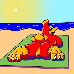 anthro ass avian banjo-kazooie beach breegull feet female genitals hi_res kazooie naughtyblitz64 nude pussy rareware soles solo sunbathing
