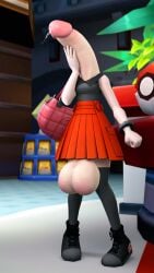 3d huge_balls monophallia penis penis_transformation pokemon precum serena tidesafterdark_(artist) uncensored unusual_genitalia_placement unusual_penis_placement what