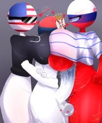 1boy 2girls 44waa29304 annoyed_expression arm_around_waist big_breasts countryhumans countryhumans_girl enjoying grabbing_arm hand_on_hip hearts_around_head huge_breasts huge_cock in_love penis_in_breasts precum red_body russia_(countryhumans) serbia_(countryhumans) smaller_male squished_between_breasts sunglasses tagme titjob united_states_of_america_(countryhumans)