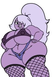 1girls amethyst_(steven_universe) bikini_top blackmorty_(artist) fishnets jean_shorts nipples nipples_visible_through_clothing shortstack steven_universe