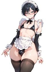 1boy 1femboy 2025 ai_generated alternate_version_available bikini bikini_bottom bikini_top bulge crossdressing femboy feminine_male hips maid maid_outfit maid_uniform male messissyah original original_character solo thighs trap wide_hips