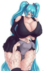 1boy 1girls 2020s 2024 big_breasts bigger_female black_clothing blue_eyes blue_eyes_female blue_hair_female breasts clothed clothed_female couple erection erection_under_clothes female fishnet_legwear giantess hatsune_miku height_difference huge_boobs huge_breasts jerma985 larger_female male mini_giantess shorter_male size_difference smaller_male thick_thighs thighs vocaloid