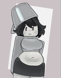 1girls 2d animated black_hair blocky_body blush bouncing_belly bouncing_breasts bucket bucket_hat buckethead_(artist) buckethead_(character) chubby chubby_female female female_focus female_only freckles freckles_on_face gif grey_skin grey_sweater heart heart_symbol long_sleeves mob_face not_porn pillow_shading plump roblox robloxian short_hair smile solo swaying sweater turtleneck