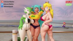 3d 3girls brazilian_miku dark-skinned_female gardevoir hatsune_miku mario mario_(series) pokemon princess_peach spicyorzo tagme vocaloid