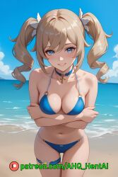 ahq_hentai ai_generated barbara_(genshin_impact) beach bikini blush cute female genshin_impact medium_breasts patreon perfect_body sexy solo stable_diffusion thigh_strap