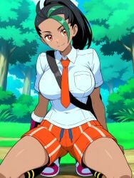 1girls ai_generated big_breasts black_hair breasts dark-skinned_female dark_skin ebisu-frr female female_only huge_breasts large_breasts nemona_(pokemon) pokemon short_hair solo solo_female solo_focus