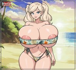 1girls ann_takamaki beach bikini blonde_hair captainxero female female_only huge_breasts persona persona_5