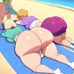 1girls 2futas ai_generated ass beach big_ass big_breasts big_butt booty_shorts breasts carmen_and_kelsie dolphin_shorts erection erection_under_clothes erection_under_loincloth fundoshi fundoshi_futanari fundoshilover101 futanari happi_(clothing) huge_ass huge_breasts huge_butt kelsie_daniels loincloth sarashi sunbathing tabi_socks