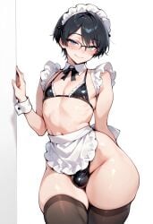 1boy 1femboy 2025 ai_generated alternate_version_available bikini bikini_bottom bikini_top bulge crossdressing femboy feminine_male hips maid maid_outfit maid_uniform male messissyah original original_character solo thighs trap wide_hips