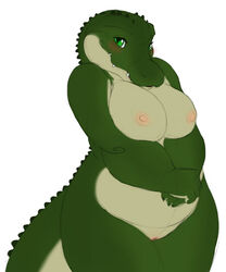 alligator anthro blush breasts chubby color female fgs green_eyes looking_at_viewer nipples nostrils nude pussy reptile ridges scalie sefeiren solo