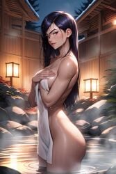 ai_generated ass breasts covering_breasts covering_with_towel dark_hair dripping_water faprunner78 hot_spring hot_water legs_in_water long_hair looking_at_viewer looking_to_the_side natural_breasts nighttime onsen outdoors round_ass slim_waist small_breasts superheroine the_incredibles the_incredibles_2 thighs violet_eyes violet_hair violet_parr waist wet wet_body wet_hair wet_towel