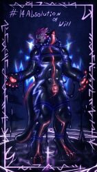 canid canine canis drone dronesuit dronification gas_mask glowing glowing_eyes glowing_markings hair harness hi_res latex magic magic_circle male mammal markings mask null_bulge paws purple_hair slime wolf