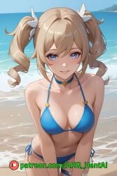 ahq_hentai ai_generated barbara_(genshin_impact) beach bikini blush cute female genshin_impact medium_breasts patreon perfect_body sexy solo stable_diffusion thigh_strap