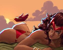 1boy 1girls alternate_version_available ass ass_focus ass_slap bikini dat_ass marvel marvel_rivals pepedraws reference scarlet_witch scarlet_witch_(marvel_rivals) slap slapping slapping_ass slapping_butt topless topless_female vision wanda_maximoff