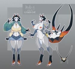4_arms absurd_res arachnid areola arthropod arthropod_abdomen artist_collaboration big_breasts black_eyes black_hair breasts clothing cyber_d1e fan_character female genitals hair hi_res horn insects multi_arm multi_limb navel nipples nude puffy_nipples pussy simple_background solo spider