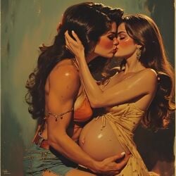 ai_generated animated closed_eyes clothed denim_shorts earrings female_only freckles kissing married_couple pregnant romantic tagme tank_top video wife_and_wife yuri