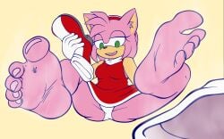 5_toes absurd_res alternate_version_at_source amy_rose anthro bodily_fluids d.kobayashisan duo extreme_size_difference feet female foot_fetish foot_focus foot_play hi_res macro male male/female micro nails sega size_difference soles sonic_the_hedgehog sonic_the_hedgehog_(series) stuck_to_foot sweat sweaty_feet toenails toes