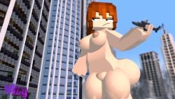 1girls 3d ass breasts city female female_focus giantess mine-imator minecraft nude nude_female public_nudity pussy