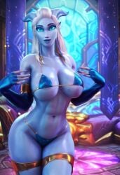 ai_generated animated bikini bikini_bottom bikini_top blizzard_entertainment blue_body blue_eyes blue_skin bouncing_breasts breasts civitai draenei female female_focus female_only horns horns_girl large_breasts long_hair pyrista tagme thick_thighs thighhighs video video_games warcraft webm world_of_warcraft