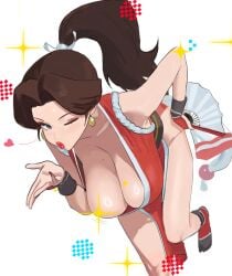 1girls big_breasts blowing_kiss cosplay hintobento huge_breasts mai_shiranui_(cosplay) mario_(series) nintendo pauline wink