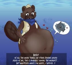 anthro beaver belly belly_expansion broadside_beach bucky_beaver bunnyblimpkasey canid canine duo expansion hi_res male male/male mammal rodent shipwrecked_64 vore