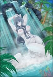 anthro arctic-sekai arctic-sekai_(character) big_breasts blue_eyes breasts feline female looking_at_viewer mammal nipples nude piercing pussy smile solo waterfall wet