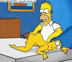 animated ass clothes color female homer_simpson human indoors male marge_simpson nude tagme the_simpsons