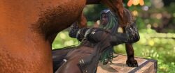 3d abs athletic_female black_hair choker cum cum_in_pussy cum_in_pussy dark-skinned_female dark_skin final_fantasy final_fantasy_xiv gpose(ffxiv) grassfed_viera green_eyes green_highlights holding_legs horse horsecock huge_breasts long_hair markings oc orgasm orgasm_face outdoors ponytail sunglasses sunglasses_on_head swimwear tattoo tongue tongue_out vaginal_penetration viera watermark zoophilia