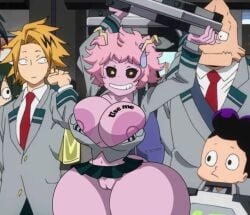 huge_breasts mina_ashido miniskirt my_hero_academia tattoo useless_clothing