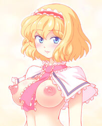 1girls alice_margatroid blonde_hair blue_eyes breasts female frills hairband hanazuka_ryouji nipples solo touhou