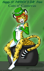 anthro breasts cats_n'_cameras feline female fur furry hat masturbation sarina_doyle tongue tongue_out