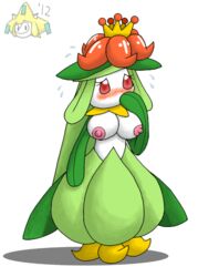 1girls blush breasts bsonirachi clear_background color exposed_breasts female female_only lilligant pokemon skin solo white_skin