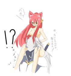 animal_ears artist_request blazblue breasts brown_eyes cat_ears glasses hakumen kokonoe long_hair no_nipples nude_female pink_hair ponytail ribbon slit_pupils tagme tanuki5 tied_hair yellow_ribbon