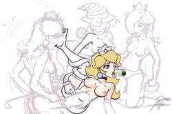 4girls af female female_only human interspecies mario_(series) multiple_females multiple_girls nintendo paper_mario paper_mario:_the_thousand-year_door partially_colored princess_daisy princess_peach princess_rosalina shadow_siren sketch straight_hair super_mario_bros. vivian_(paper_mario) yuri