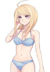 1girls akamatsu_kaede bikini blonde_hair blue_bikini blue_swimsuit breasts danganronpa danganronpa_v3 fortissimo large_breasts long_hair midriff musical_note_hair_ornament navel otake0san pink_eyes solo swimsuit