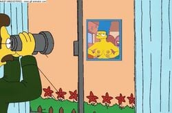 1boy 1boy1girl 1girls animated binoculars brown_hair clothed_male_nude_female cmnf erect_nipples flowers glasses marge_simpson mustache ned_flanders nude_female tagme the_simpsons voyeurism yellow_skin