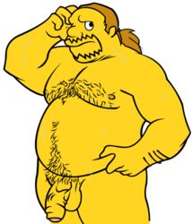 1boy balls bara chest_hair chubby comic_book_guy flaccid foreskin glans jeff_albertson male male_only muscles partially_retracted_foreskin penis pubic_hair shy solo stomach_hair the_simpsons uncut wkdart