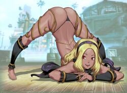 1girls 2021 armwear ass ass_up back blonde_hair dark-skinned_female feet genzoman gravity_rush gravity_rush_2 highleg jack-o_pose kat_(gravity_rush) legs legwear no_shoes red_eyes scarf smiling solo solo_female tan tan-skinned_female tan_body tan_skin tanned tanned_female tanned_skin thighs thong thong_panties