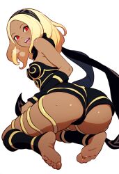 1girls ai_generated back_view barefoot bending_forward bending_over bent_over biao-9527 big_ass big_butt blonde_hair blush blushing crouching crouching_female dark-skinned_female feet gravity_rush kat_(gravity_rush) leaning_forward looking_at_viewer looking_back_at_viewer small_breasts sole_female soles thick_thighs