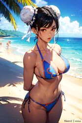 1girls ai_generated beach bikini black_hair breasts chun-li fbps35 hair_ornament sky solo street_fighter thick_thighs wide_hips