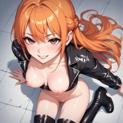 2d ai_generated breasts female female_only nipples orange_eyes orange_hair original pussy waifu