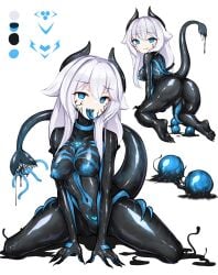 2024 all_fours ass blue_eyes bodysuit corruption crotch_tattoo eggs empty_eyes erect_nipples erect_nipples_under_clothes feet female_only femsub horns kneeling latex latex_ass latex_bodysuit latex_breasts latex_clitoris latex_nipples latex_skin latex_skinsuit latex_suit latex_thighhighs latex_vagina living_costume long_hair looking_at_viewer mastersprouts multiple_girls navel original original_character pussy rubber sharp_teeth silver_hair simple_background smile solo symbiote tail tattoo tentacle tongue tongue_out white_background