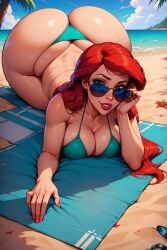 1girls adjusting_eyewear adjusting_sunglasses ai_generated ariel ariel_(the_little_mermaid) ass_bigger_than_head beach beach_towel big_ass big_breasts big_butt big_eyes bikini bikini_bottom bikini_top blue-tinted_eyewear blue_eyes bottom_heavy bubble_ass bubble_butt busty cleavage curvy_female curvy_figure disney disney_princess fat_ass fat_ass_teen female_only huge_ass huge_butt large_ass large_butt long_hair looking_over_eyewear looking_over_glasses looking_over_sunglasses pawg princess red_head red_lipstick redhead royalty scarebroart seductive seductive_look seductive_smile smile solo_female sunglasses the_little_mermaid the_little_mermaid_(1989_film) thick thick_ass thick_thighs tinted_eyewear voluptuous voluptuous_female wet wet_body wide_hips zrhap