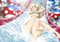 1girls balloons barefoot color feet female hair human jay_phenrix luma mario_(series) nintendo princess_rosalina super_mario_bros. surprising unknown_gender water_slide wink