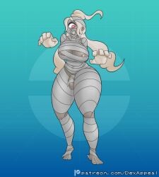1futa areolae arms_tied barefoot big_breasts blonde_hair bound breasts clenched_teeth clothed clothing cyclops dex_appeal disembodied_hand dusclops feet flaccid floating_hands foreskin futa_only futanari generation_3_pokemon genitals ghost grey_body grey_skin gynomorph hair hi_res huge_breasts humanoid humanoid_genitalia humanoid_penis intersex monster_girl mostly_clothed mummy mummy_wrappings nintendo nipples peeking_nipple penis pokemon pokemon_(species) pokemorph red_eyes restrained restraints simple_background skimpy solo spirit standing teeth thick_thighs toes undead wrapped_up