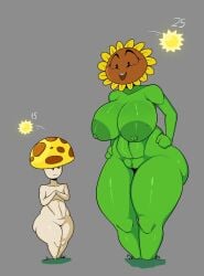 2girls cute flat_chest huge_ass huge_breasts larger_female multiple_girls nipples plants_vs_zombies size_difference small_breasts smaller_female sun-shroom_(pvz) sunflower_(pvz) tagme theimmortalguy thick_thighs