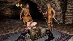 3d animated beheaded beheading bunny_ears corpse dark_(thematically) decapitated_head decapitation dungeon execution gore guard guro heart_pasties huge_ass huge_breasts silver_hair skyrim tagme the_elder_scrolls video