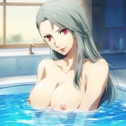 ai_generated atlus completely_naked completely_nude female grey_hair nai_diffusion naked nude persona persona_5 sae_niijima stable_diffusion tagme white_skin